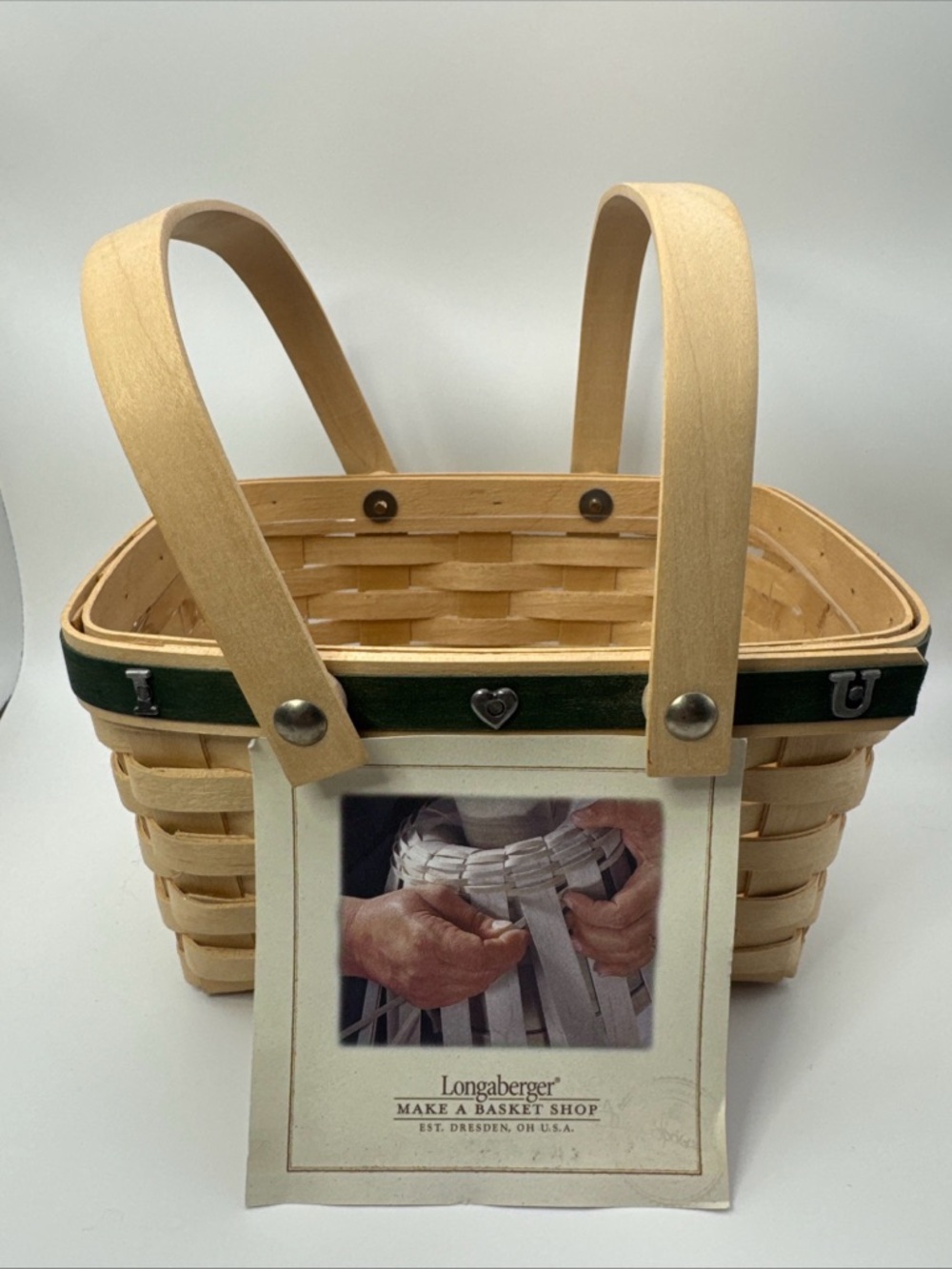 Longaberger Make‑A‑Basket Shop Dresden OH Handwoven Basket I ❤️ U Green Band